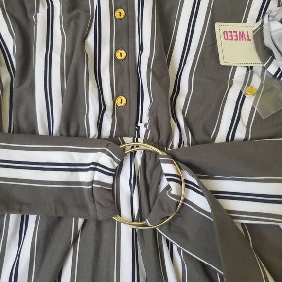 Stella Tweed Dress Womens Size Medium Olive Green/White color 3/4 sleeve New - Picture 9 of 12